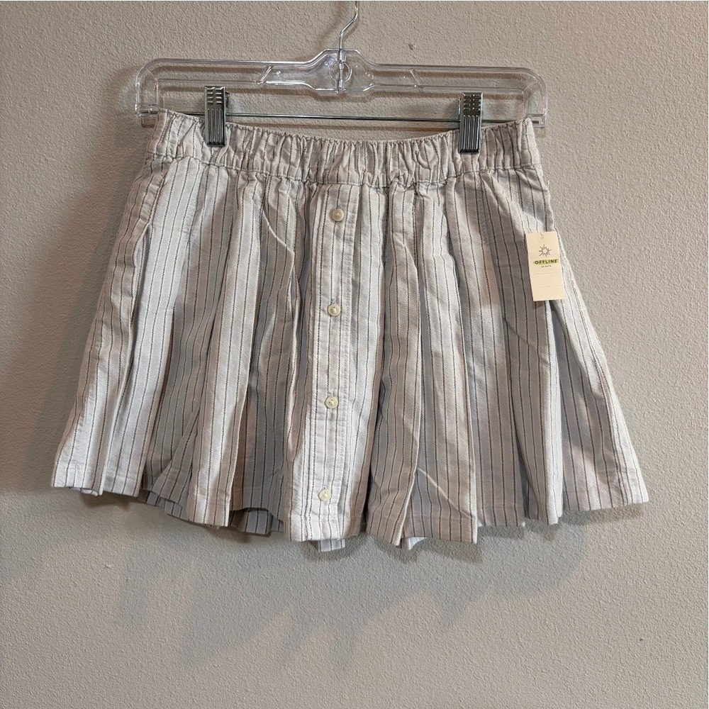 OFFLINE by Aerie Striped Button Front Pleated Skort Blue White NWT Coastal Small